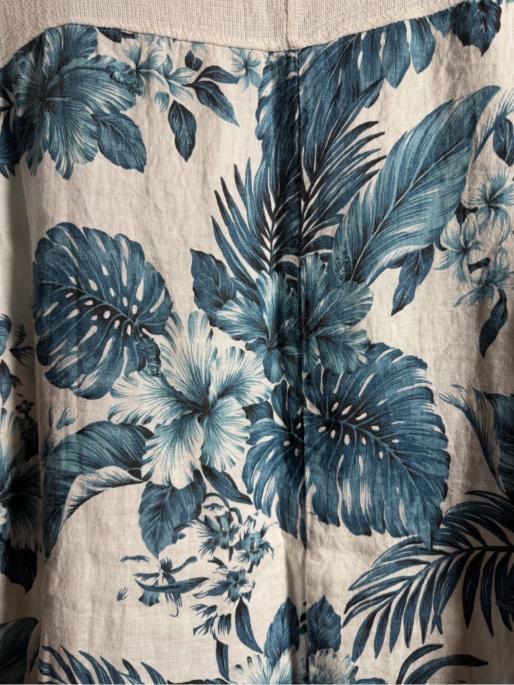 White Midi Dress with Blue Floral Print 100% Linen high quality - Picture 9 of 9